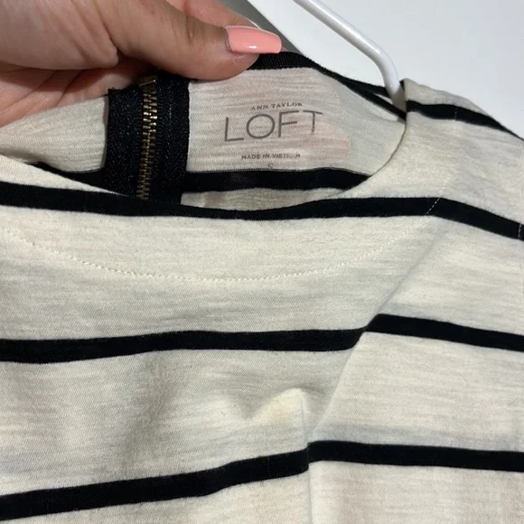 LOFT White Black Striped Zipper Back Cotton Long Sleeve Top Size S - Picture 3 of 6